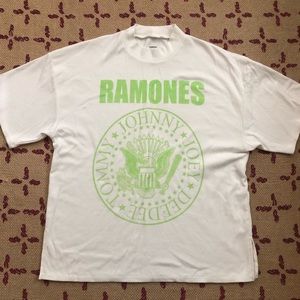 Ramones Band White and Green Mock Neck Tee